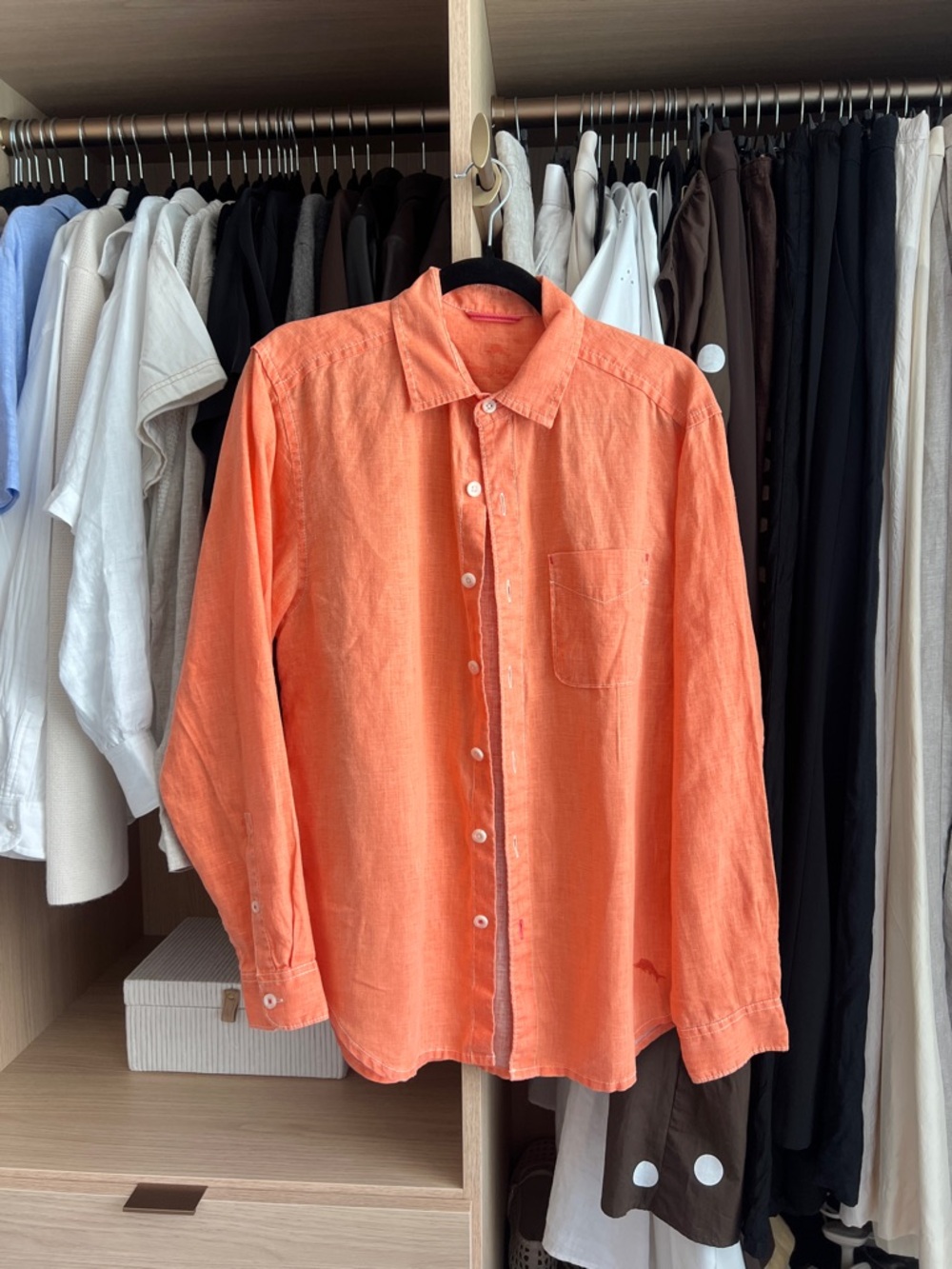 Tommy Bahama Mens Linen Long-Sleeve Shirt Orange Size Small